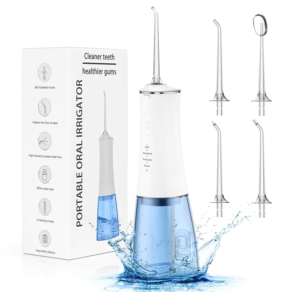 Cordless Water Flosser for Teeth Cleaning 280ML 4 Modes & 4 Tips IPX7 Portable Water Dental Flosser Oral Irrigator Electric Waterflosser Flossing Machine for Adults for Home Traval